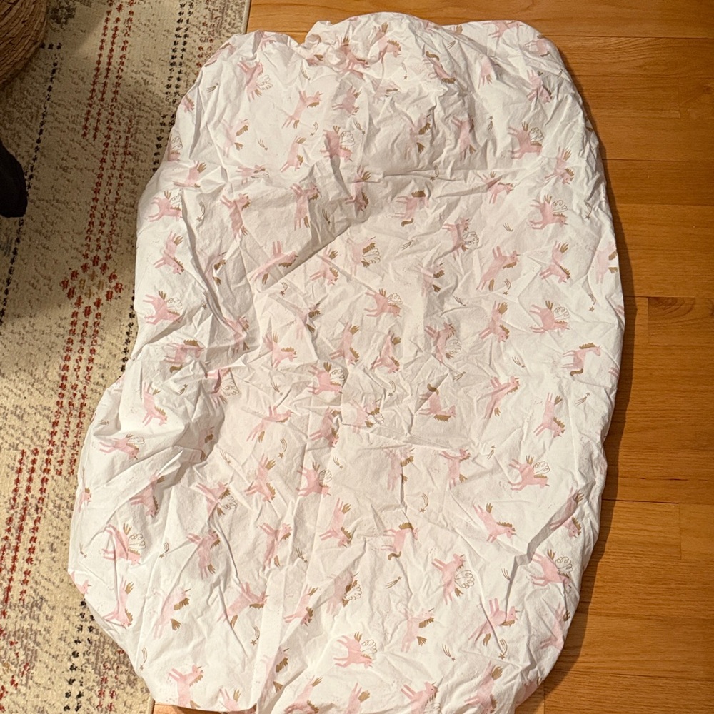 Pottery Barn Kids Unicorn Pink and White Fitted Crib Sheet